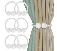 6 Piezas Alzapaños Magnéticos Cortinas,Sujeta Cortinas Decorativos,Perlas Hebillas Cuerda (White) Blanco