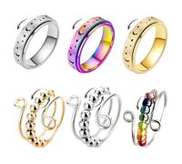 6 Piezas Anillo Antiestres con Perlas, Anillo Ansiedad Ajustable, Anillos Antiestres Mujer Acero Inoxidable Diseño Abierto Rotación Fluida Alivia Ansiedad Trae Paz Luna Estrellas Unisexo 6 Estilos
