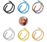 6 Piezas Anillo de Nariz de Aro Doble para Perforación Única,Kucheed 20G Acero Quirúrgico Anillos de Nariz con Doble Espiral Torcida Aros Anillo de Nariz Doble,Pendientes Aro Nariz Piercing Joyas
