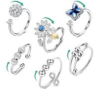 6 Piezas Anillo Giratorio Mujer Anillos de Ansiedad para Inquietos Anillos Ajustables Giratorios Abiertos para Inquietos Anillo de Banda para Mujer Anillo Geométrico Redondo con Cuentas de Abeja