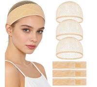 6 Piezas Banda Antideslizante Peluca Con 3 Gomas + 3 Redecillas, Terciopelo Ajustable Diadema Para Peluca, Elástico Y Transpirable Redecilla Pelo, Ideal Para Fiestas De Cosplay (Color Piel)