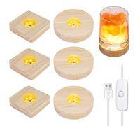 6 Piezas Base de Exhibición de Luces LED, Base de Madera con Luz Led, Soporte de Base Iluminada Redonda Cuadrado con USB para Pantalla De Escritorio Bola De Cristal, Vidrio, Acrílica, Resina
