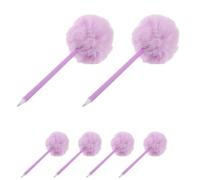 6 Piezas Bolígrafo de Peluche Creativo Pompones Esponjosos Púrpura | Agarradera Ergonómica Cómoda, Adecuado para Regreso a Clases y Uso Diario, Material Plástico y Felpa Suave