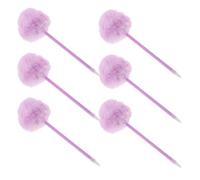 6 piezas Bolígrafo de Peluche Morado Pompón Esponjoso para estudiantes | Plástico y Felpa, Punta Antideslizante Tinta Suave, para Aula, Notas y Uso Diario