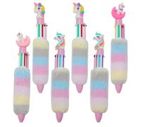 6 Piezas Bolígrafo de Peluche Unicornio Seis Colores para Diario | Diseño de Dibujos Animados, Plástico y Felpa, para Estudiantes y Profesores, Obsequio de Cumpleaños