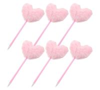 6 Piezas Bolígrafo Rosa de Peluche Corazón, Kawaii | Plástico y Felpa, Agarre Cómodo, Adecuado para Notas Diarias, Planners, Estuches y Detalles de Boda