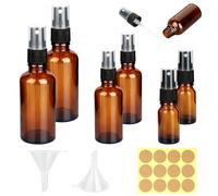 6 Piezas Botellas De Spray De Vidrio ámbar Vacías, 10ml/30ml/50ml Botella Pulverizadora De Cristal con Embudo Y Pegatinas, Frasco Pulverizador De Vidrio Marrón para Perfume, Aceites Esenciales