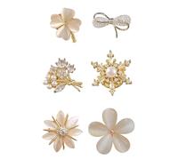 6 Piezas Broches Para Ropa Mujer,Broche Antiexposición,Broche de Imitación Perla de Cristal,Broches De Mariposas Ideales para Trajes,Camisas,Vestidos para Asistencia Diaria Fiestas,Cenas (Oro)