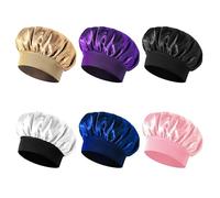 6 Piezas Capas Nocturnas Infantiles, Tapa De Cuidado Del Cabello Sólido Simple, Tapa Redonda Pequeña Elástica, Tapa De Ducha Reutilizable, Sombrero De Satén Suave Clásico.