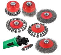 6 Piezas Cepillo de Alambre para Taladro Amoladora, M14 Cepillo Metalico para Taladro Amoladora, Ø 75 mm + Ø 100 mm Juego de cepillos de Alambre, para Eliminación de Oxido, Pintura