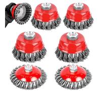 6 Piezas Cepillo de Alambre para Taladro Kit, Rosca M14 Cepillo Metalico para Taladro Amoladora, Diámetro 75mm/100mm Cepillos de Alambre, para Madera y Meta, para Eliminación de Oxido, Pintura