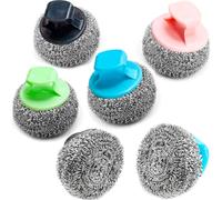6 Piezas Cepillo de Bolas de Limpieza Estropajo con Mango,Esponja Inoxidable Estropajo Cocina Esponja De Acero,para Limpiar Ollas,Platos,Fregaderos,Cepillos,Parrillas,Colores de Mango Aleatorios