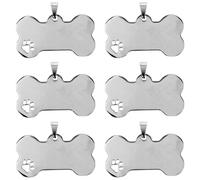6 Piezas Chapa Identificativa para Mascotas, Forma Hueso | Diseño Hueco de Pata y Hueso, Plata, para Gatos y Datos de Contacto