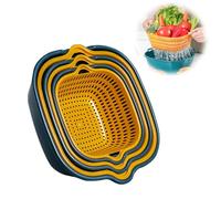 6 Piezas Colador de Pasta,Coladores de Cocina, Juego Multiuso 2 en 1, para Frutas, Verduras, Colador de Arroz (Azul y amarillo)