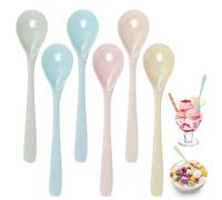 6 Piezas Coloridas Cucharas Plastico Largas, 16 x 3,4 cm Cuchara de Plástico, Sin BPA, Cucharas de Postre Largas de Colores, Cucharas de Café de Plástico, Cucharas Plastico Largas para Café, Postres