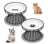 6 Piezas Comedero Gato, 15,2cm Cuencos de Cerámica para Gatos, Glato Gato para Aliviar la Fatiga de los Bigotes, Cuenco de Cerámica para Gatos con Base de Silicona, Lavable a Máquina (Blanco)