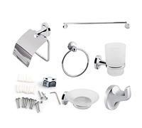 6 Piezas Conjunto de Accesorios de Baño,Toallero, Anillo de Toalla, Soporte de Papel Higiénico, Jabonera, Gancho, Vaso de Vidrio Esmerilado