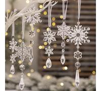 6 piezas copos de nieve de cristal transparente adornos para árbol de Navidad, colgantes de estalactitas de acrílico adornos de copos de árbol de Navidad, decoración navideña