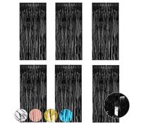 6 Piezas Cortinas con Flecos Papel de Aluminio, Cortinas de Espumillón, Reflejos Brillantes Cortinas Decorativas, para Decoraciones Boda Fiesta de Cumpleaños Navidad 1 x 2 m (Negro)