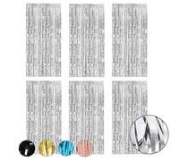 6 Piezas Cortinas con Flecos Papel de Aluminio, Cortinas de Espumillón, Reflejos Brillantes Cortinas Decorativas, para Decoraciones Boda Fiesta de Cumpleaños Navidad 1 x 2 m (Plata)