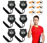 6 Piezas Cronómetro Deportivo, Digital Cronómetro, Cronómetro Digital, Cronómetro Deportivo Temporizador 1/100 con Silbato De Acero Inoxidable para Tbol,Baloncesto,Correr,Natación,Fitness Y Más