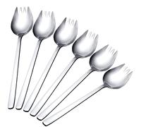 6 Piezas Cuchara Tenedor de Acero Inoxidable 2 en 1 Tenedor-cuchara 7.3 Pulgadas Tenedores de Ensalada de Mango Largo para Casa, Camping, Viajar (Plata)