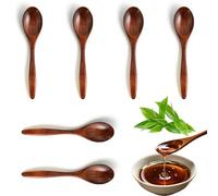 6 Piezas Cucharas de Madera, 14.5 cm, Cuchara Hecha a Mano, Vajilla de Madera, Accesorios de Cocina de Madera, Revolver, Cocinar, Cuchara de Madera para Chocolate Caliente, Café, Miel, Té