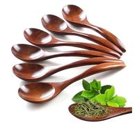 6 Piezas Cucharas de Madera Natural, 14,5 cm, Pulidas a Mano, Pequeñas de té Cucharas Sopa, Cucharas de Madera para Café, Cocina, Restaurante