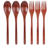 6 Piezas Cucharas y Tenedores de Madera, 22,5cm Cucharas de Madera Reutilizables Juego de Utensilios para Servir para Revolver Cocinar Té Café Miel Azúcar Tarro Condimentos Uso Diario