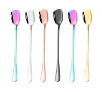 6 Piezas Cucharillas Postre, 18.9 cm Cucharas de Té Helado Acero Inoxidable con Cabeza Cuadrada Aritmética, Cuchara de Mango Largo Té de Melamina de Colores para Cóctel, Cuchara, Café, Agitar