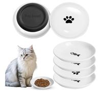 6 Piezas Cuencos de Cerámica para Gatos, con Base de Goma Antideslizante, Fácil de Limpiar, Uencos Plano de Ceramica para Gatos para Aliviar la Fatiga de los Bigotes,para Animales pequeños