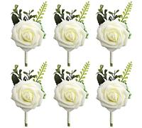 6 Piezas Dama de Honor Boda Flor, Ramilletes Bodas, Ramillete Muñeca Flor, Ramillete Novio Boda, Ramillete Novio, para Fiestas, Bailes de Graduación, Hombres, Decoración de Traje (Blanco)