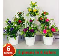 6 piezas de artificiales en , bonsái de follaje en -, , , rosa, -anaranjado, para decoración del hogar, oficina, , estante de baño, interior - Plástico para de recuperación