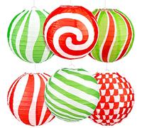 6 piezas de bastones de caramelo de menta, para colgar en fiestas, linternas de papel de Navidad, linternas de papel redondas coloridas para colgar piruletas de papel para árbol de Navidad, dulces, baby shower, cumpleaños, decoración de fiesta de dulces