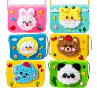 6 piezas de bordado de bricolaje conjunto de muñecas de muñeca Crossbody Kit de bordado en forma de bolsa para niños incluye conejito, ciervo, elefante, pato, oso y panda juguetes de motor fino educa
