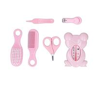 6 piezas de cortaúñas para el cuidado infantil, cepillo de peine, pinza para mocos, termómetro, combinación de kit de atención médica(rosa)