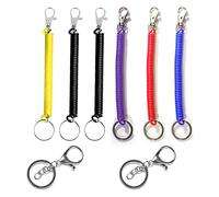 6 Piezas de Espiral Elástico Con 2 Llaveros Plateados, Pulsera de Resorte Retráctil de Plástico, Antirrobo de Color Para Billetera, Teléfono Móvil, Mochila, Pesca