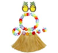 6 Piezas de Falda Hawaiana de Hierba con guirnaldas Lei y Gafas de piña elegidas Entre Paja o Falda múltiple de Verano, Hawaii, Playa, Tropical, Disfraz de Fiesta