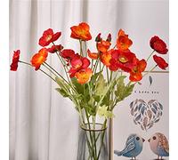 6 piezas de flores artificiales de seda para decoración del hogar, centro de mesa de flores de amapola sintética, plantas artificiales flores de seda para decoración (naranja rojo)