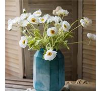 6 piezas de flores artificiales de seda para decoración del hogar, centro de mesa de flores de amapola sintética, plantas artificiales, flores de seda para decoración (blanco)