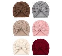 6 Piezas De Gorros para Bebé, Lindo Gorro con Orejas De Trigo, Gorro Turbante para Bebé, Gorro para Bebé con Lazo, Gorro Elástico Suave para Bebé (6 Colores)