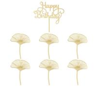 6 Piezas De Inserciones De Hojas De Ginkgo Y 1 Pieza De Inserciones De Cumpleaños, Accesorios Para Hornear, Inserciones Para Decoración De Pasteles, Accesorios Para Pasteles