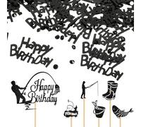 6 Piezas De Inserciones Para Pasteles De Pesca, 1 Paquete De Confeti De Cumpleaños, Tarjetas De Cumpleaños Con Temática De Pesca, Decoraciones Para Fiestas De Pesca