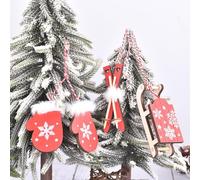 6 piezas de madera con temática de esquí, raquetas de nieve, ropa, sombreros, trineos, colgantes de árbol de Navidad, árboles de Navidad, decoraciones en caja (A)