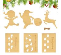 6 Piezas de Plantillas de Huellas de Gnomo para Ventana, Plantilla de Ciervo de Papá Noel, Accesorios de Gnomo de Navidad Decoración Navideña Plantillas de Pulverización de Nieve de Madera