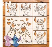 6 Piezas de Plantillas Temáticas de Lilo y Stitch para Proyectos DIY, Plantillas Reutilizables " de Stitch", con para Decoración de Paredes, Muebles, Camisetas, Tela y Álbumes de Recortes