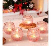 6 piezas de portavelas votivas rosas, portavelas de vidrio para luz de té para despedida de soltera, fiesta, decoración del hogar, centro de mesa (rosa)