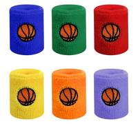 6 Piezas de Pulseras Deportivas Elásticas para Niños, Banda para Sudor de Algodón, Muñequeras de Colores para Niños, Adecuado para Fitness, Diversos Deportes de Pelota (6 Colores)