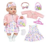 6 piezas de ropa para muñecas de 35 - 45 cm, ropa de muñeca de mariposa rosa de 43 cm con chaqueta, vestido de flores, cinta para el pelo, calcetines, perchas, para muñecas de 14 - 18 pulgadas, ropa