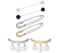 6 piezas de suéter chal de perlas sintéticas, cárdigan, broche, camisas vintage para decoración de mujer, Perla sintética, metal